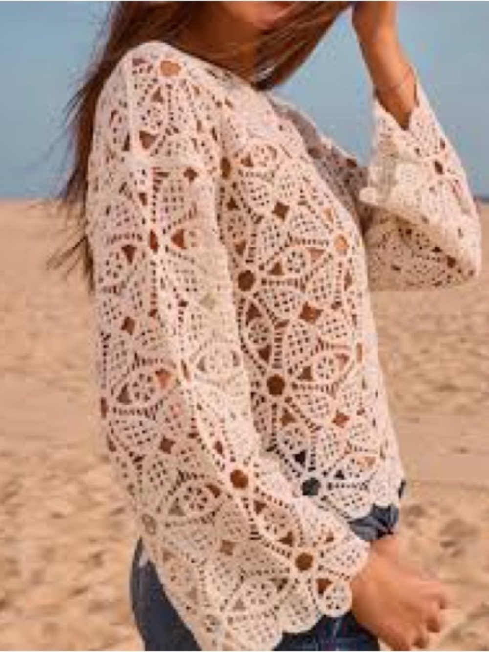 Charlie B Crochet Lace Long Sleeve Top in White